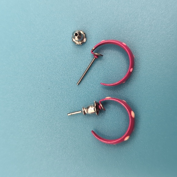 Pink Polka Dot Hoop Stud Earrings - Picture 6 of 7